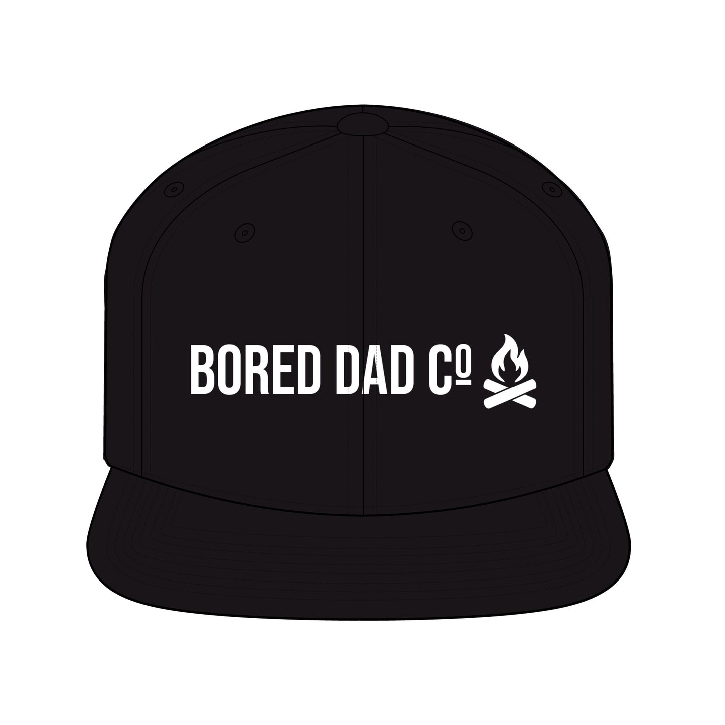 Bored Dad Co. Snapback Hat — Campfire Logo Flat-Brim Cap