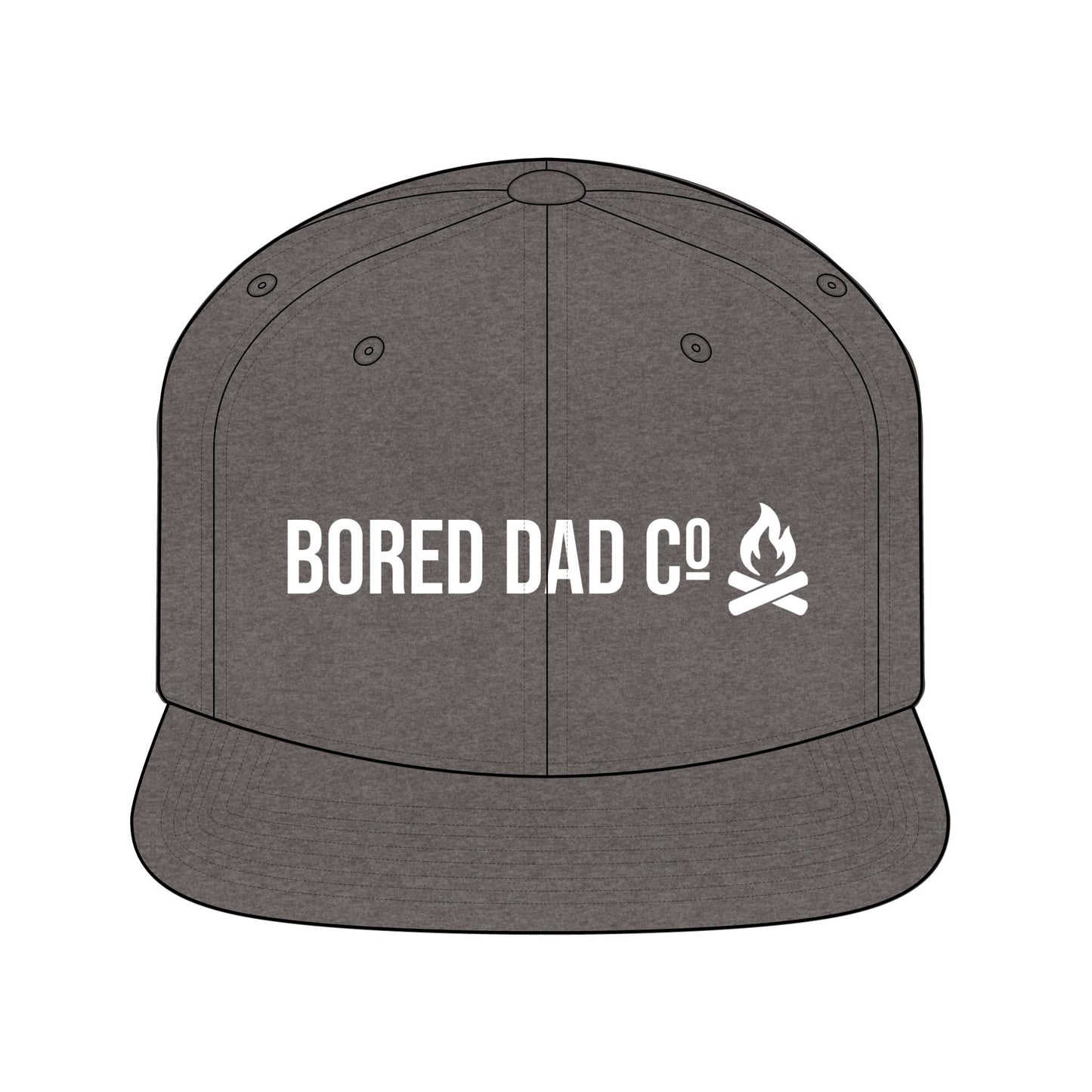Bored Dad Co. Snapback Hat — Campfire Logo Flat-Brim Cap